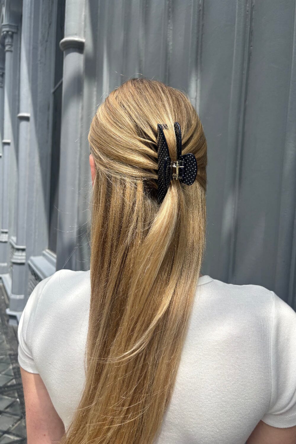 Hair Claw Clip | Navy With White Polka Dots