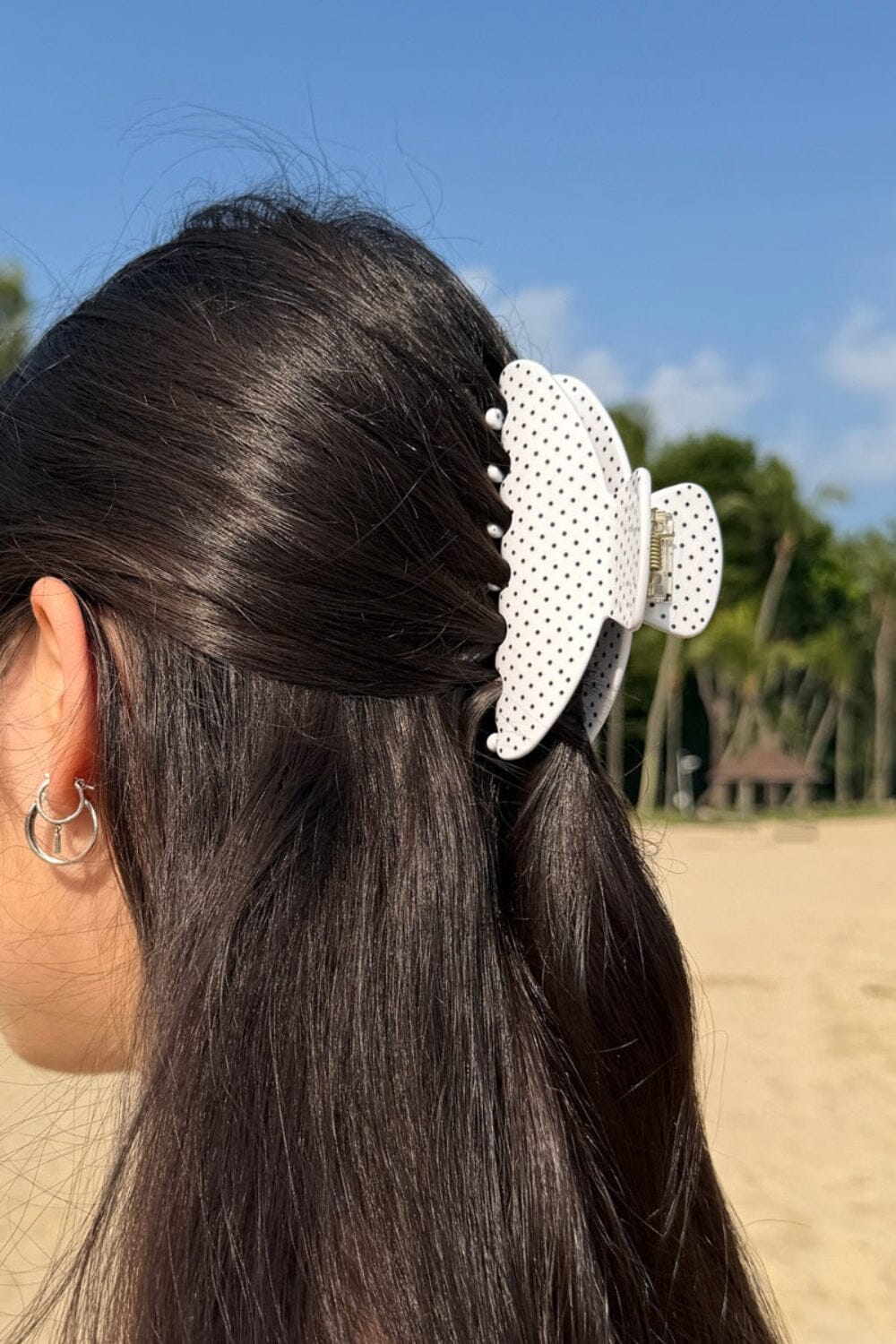 Hair Claw Clip | White With Black Polka Dots