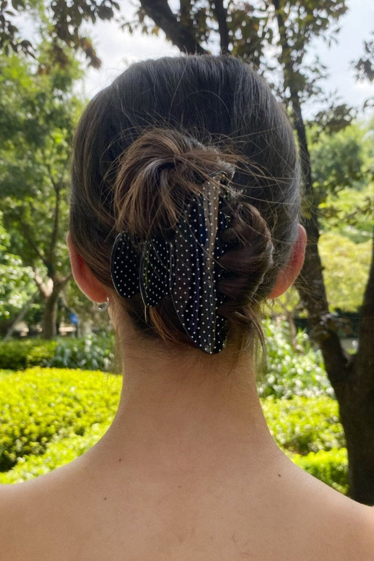 Hair Claw Clip | Black with White Polka Dots