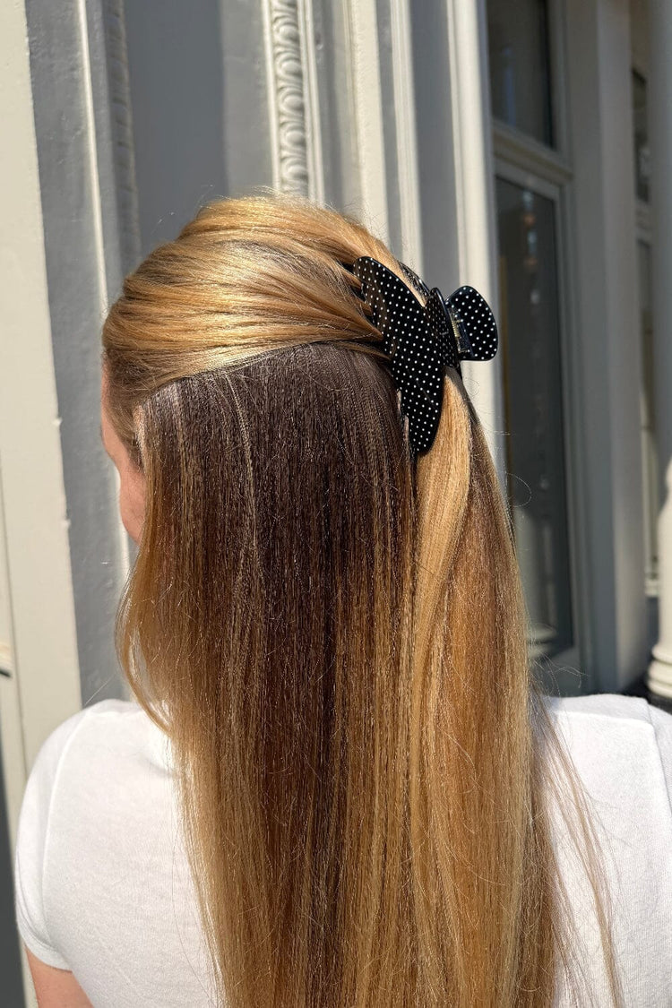 Hair Claw Clip | Black with White Polka Dots