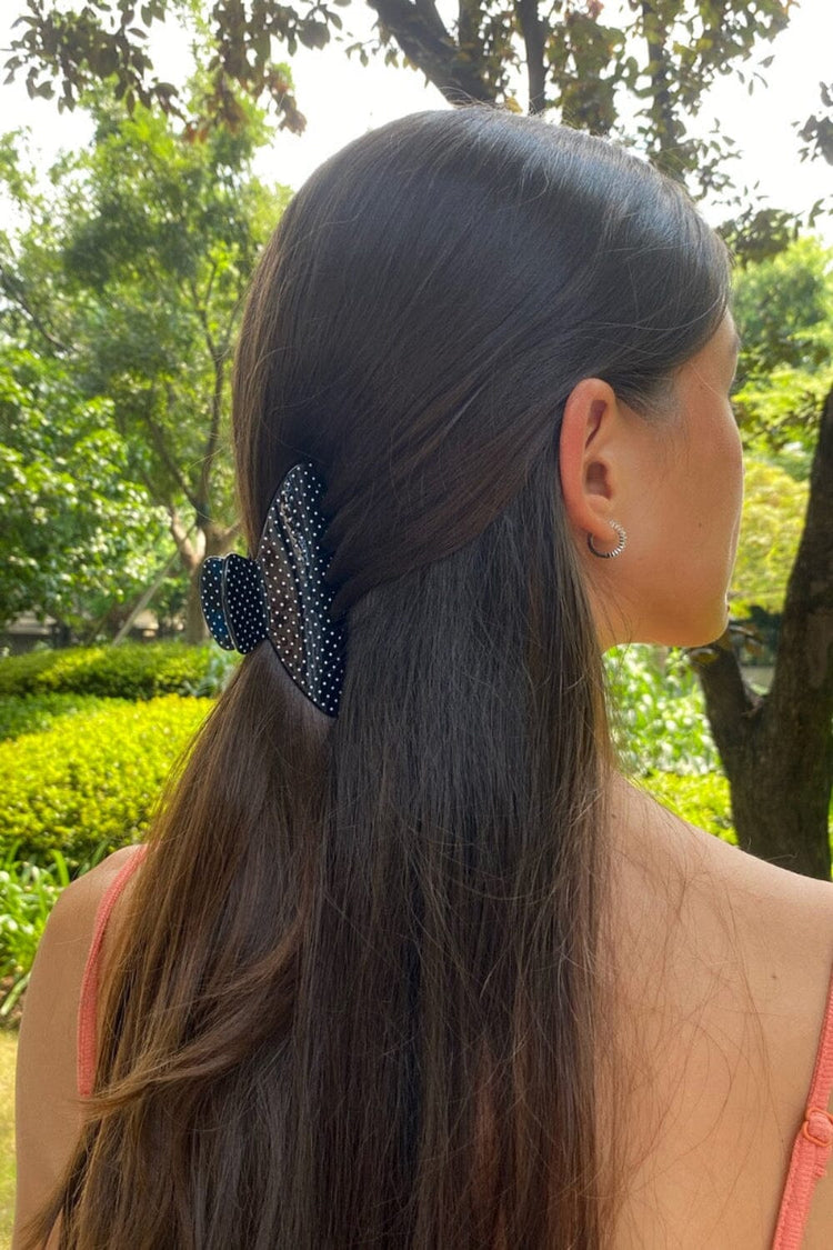 Hair Claw Clip | Black with White Polka Dots