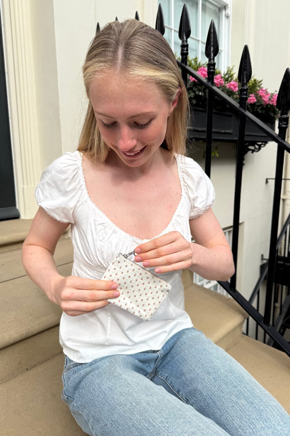 Floral Coin Purse | Ivory and Peach Floral