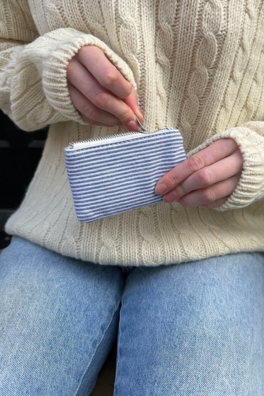 White Faded Blue Stripes