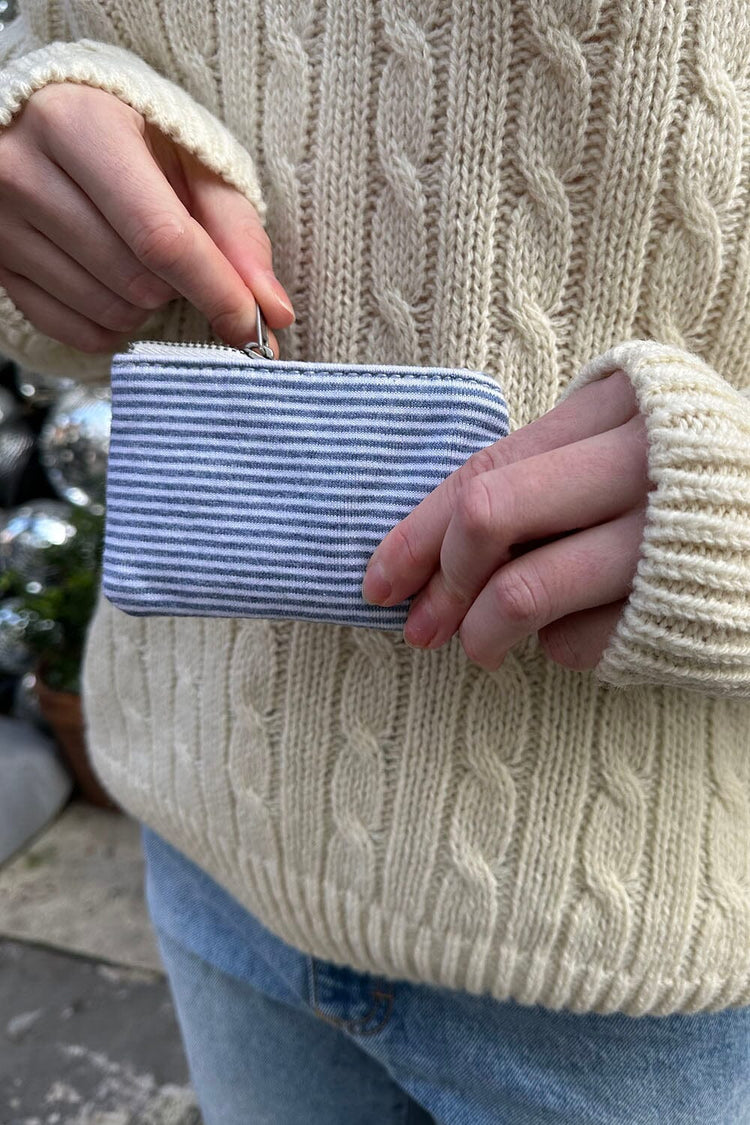 Striped Coin Purse | White Faded Blue Stripes