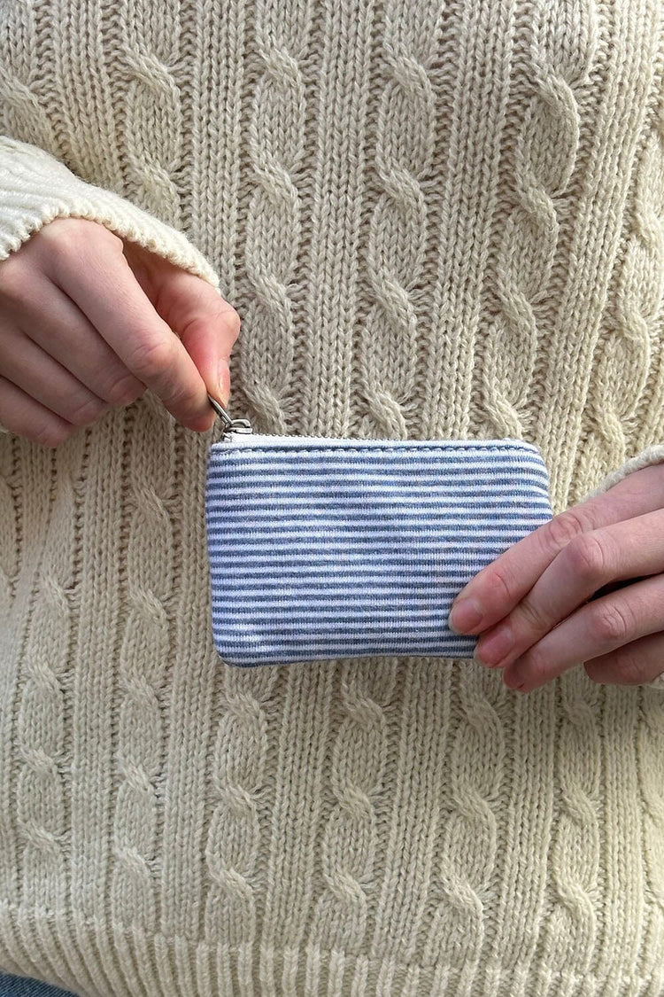 Striped Coin Purse | White Faded Blue Stripes