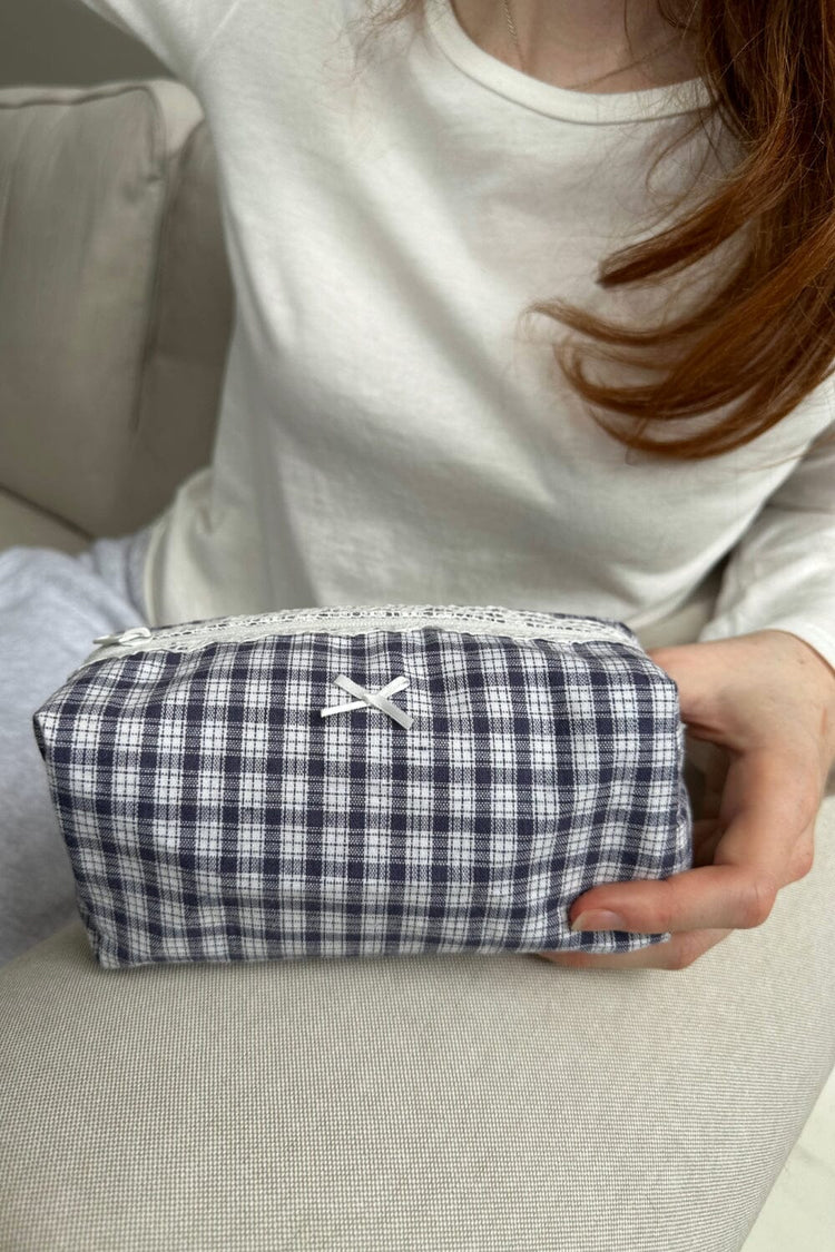 Plaid Makeup Bag | Navy And White Plaid