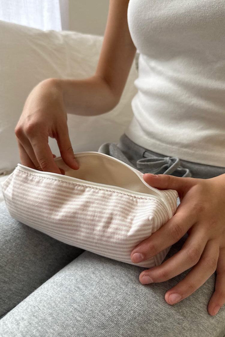Stripes Makeup Bag | Light Pink with White Stripes