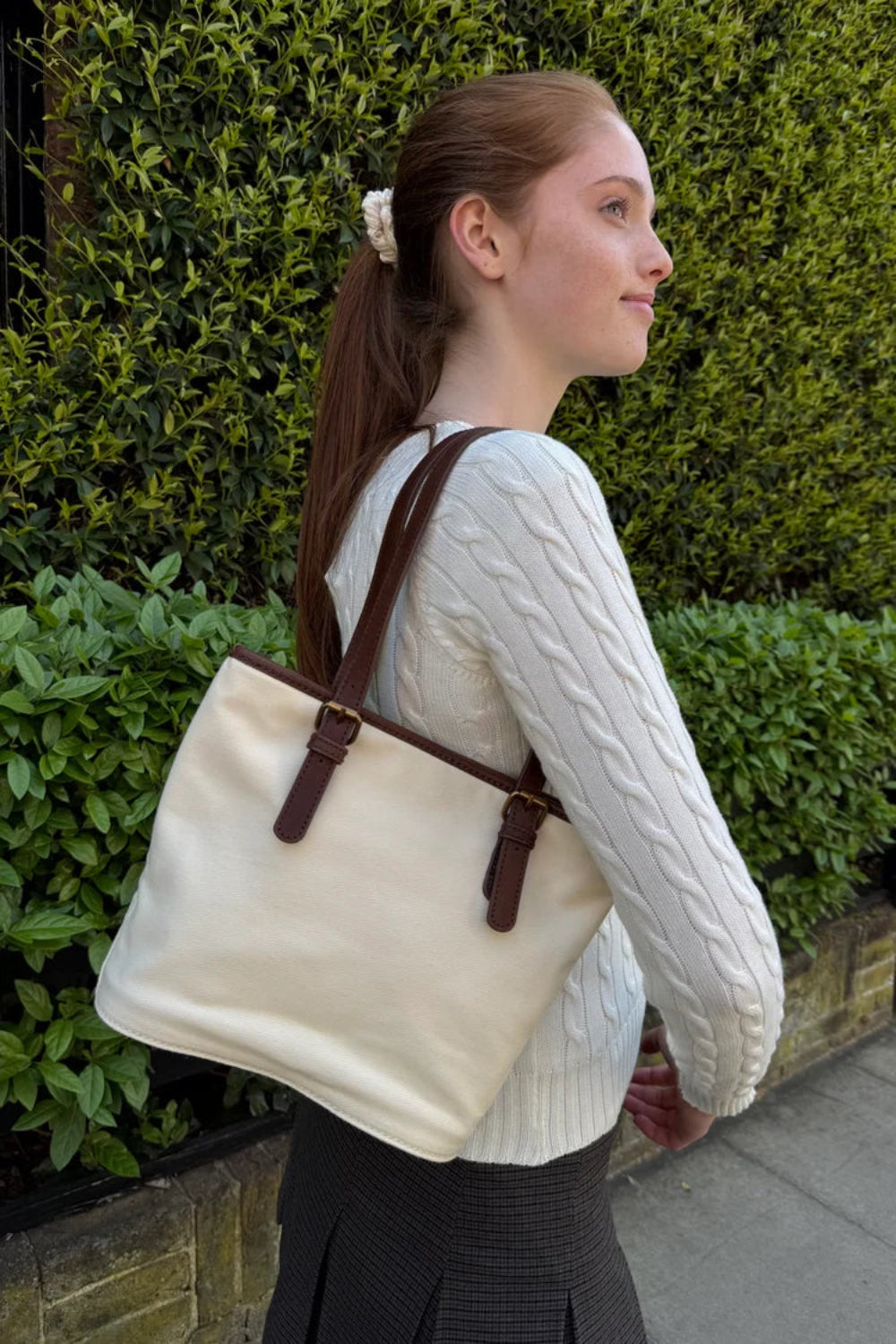 Buckle Canvas Shoulder Bag | Ivory
