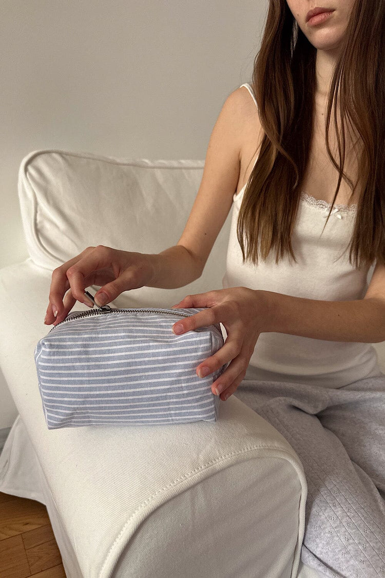 Striped Makeup Bag | Light Blue With White Stripes
