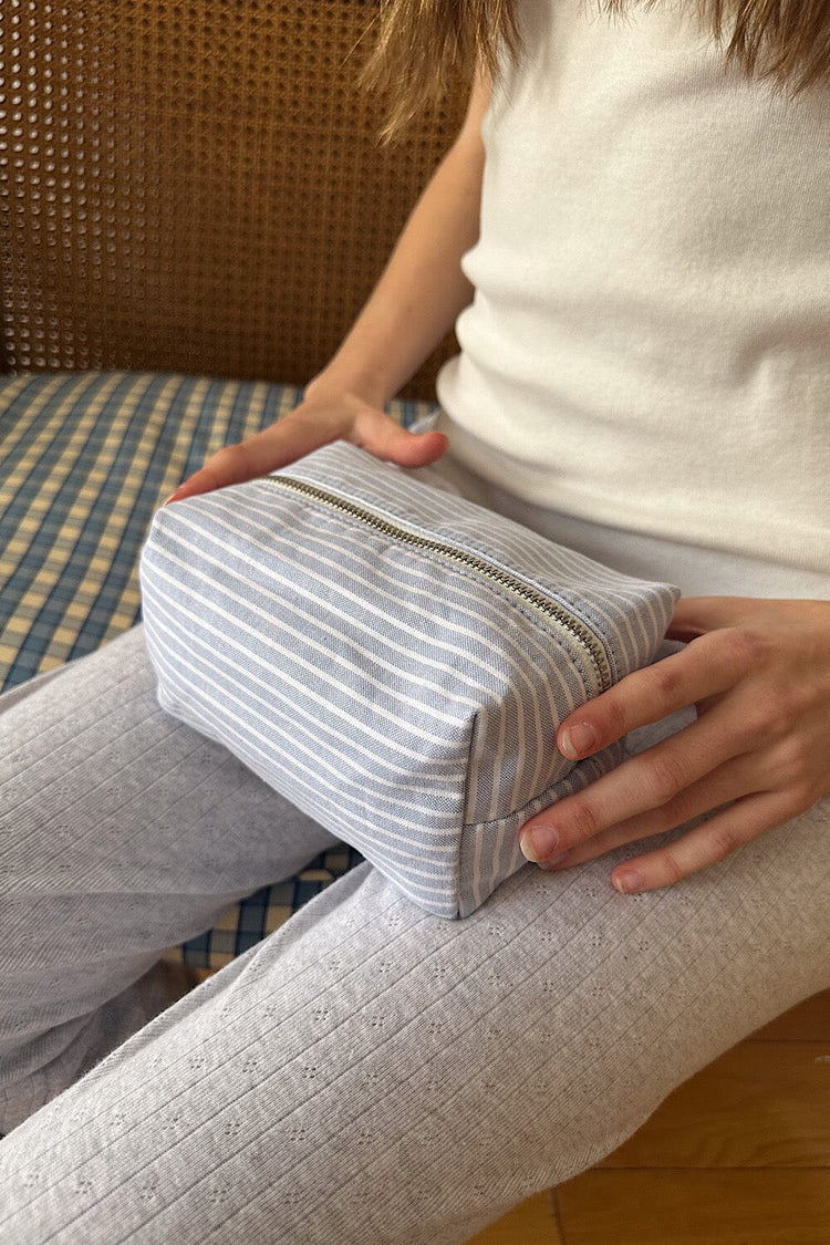 Striped Makeup Bag | Light Blue With White Stripes