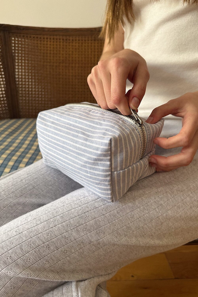 Striped Makeup Bag | Light Blue With White Stripes