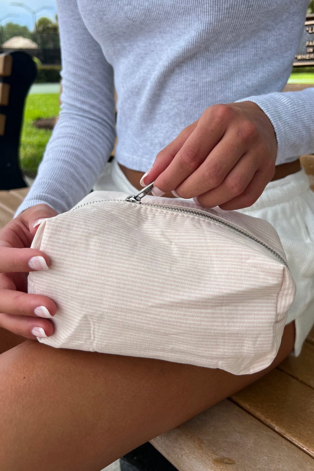 brandy melville striped leather flap backpack Striped Makeup Bag – Brandy Melville
