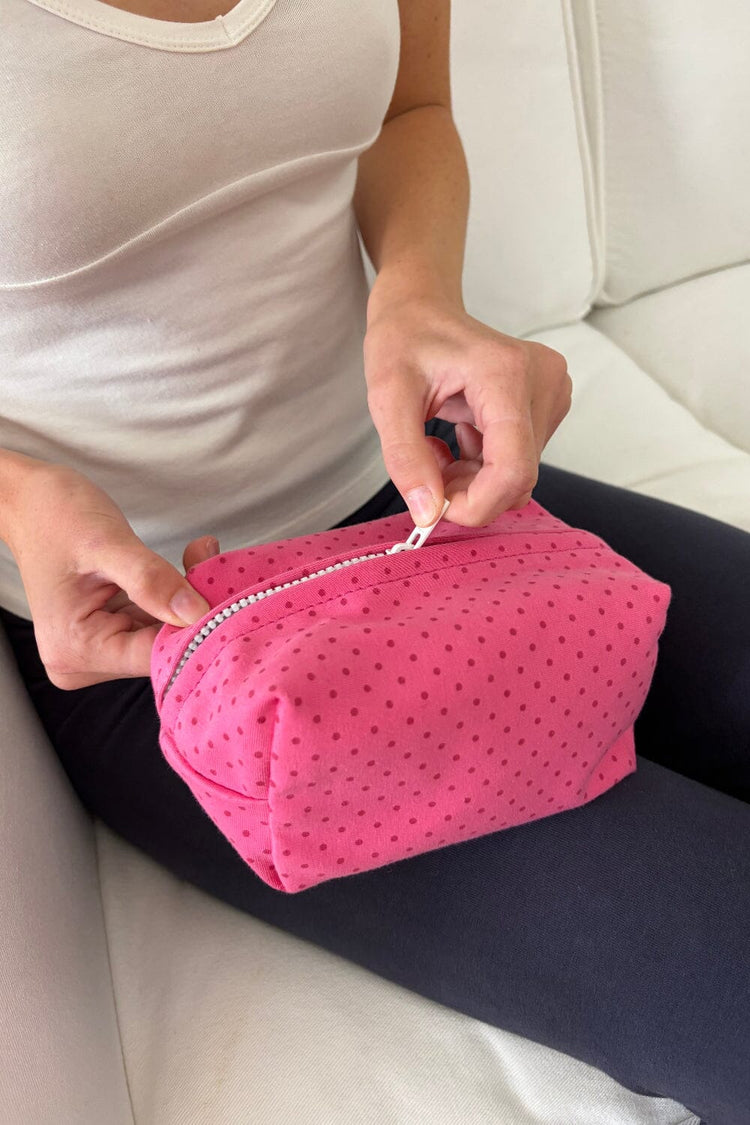 Polka Dots Makeup Bag | Pink with Red Polka Dots