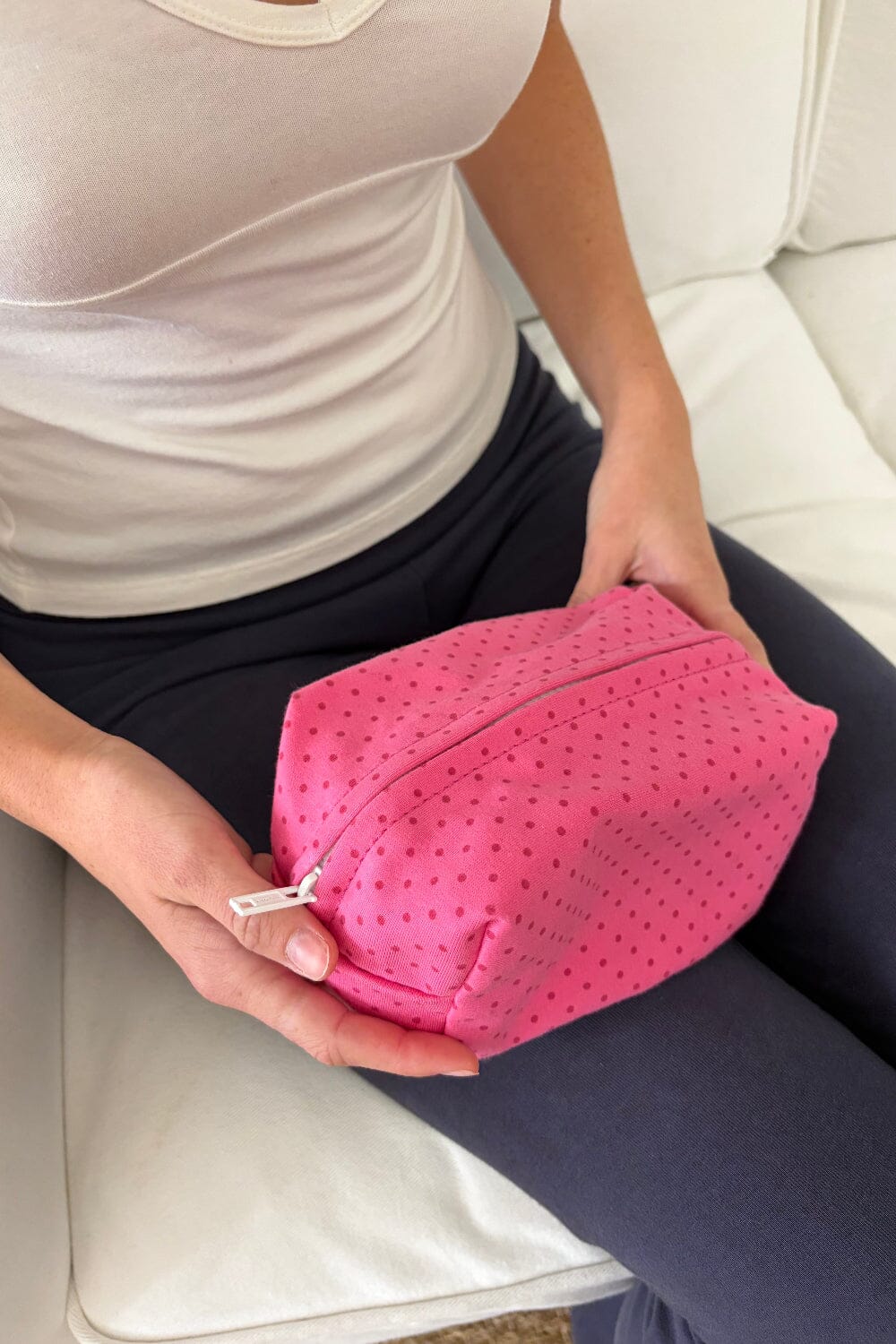 Polka Dots Makeup Bag | Pink with Red Polka Dots