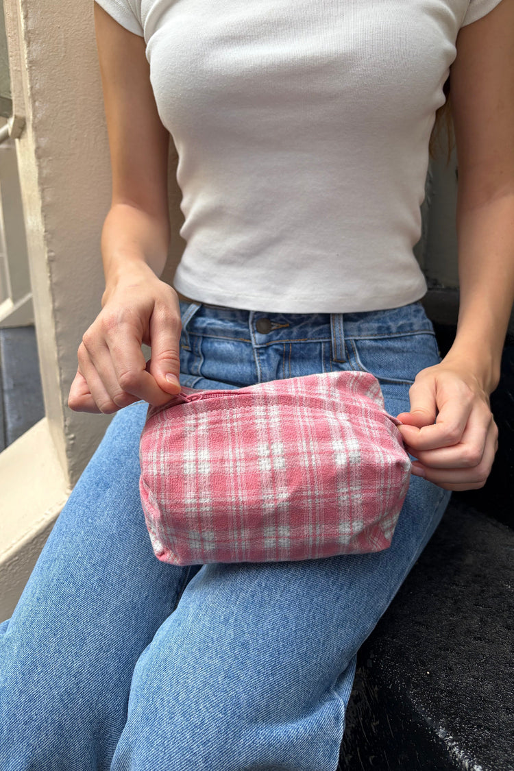 Plaid Makeup Bag | Bubblegum Pink with White Plaid