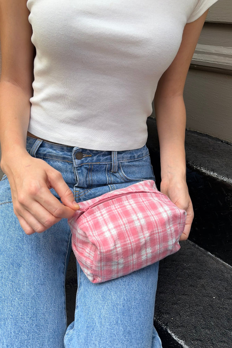 Plaid Makeup Bag | Bubblegum Pink with White Plaid