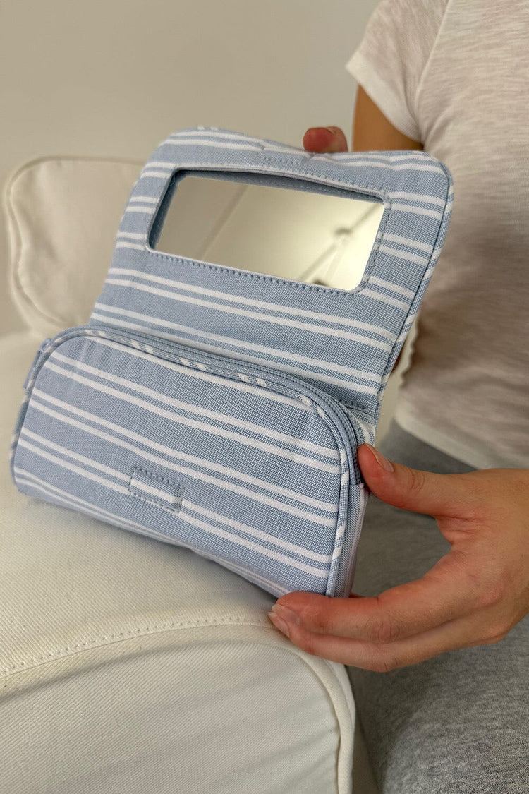 Stripes Makeup Bag | Light Blue And Double White Stripes