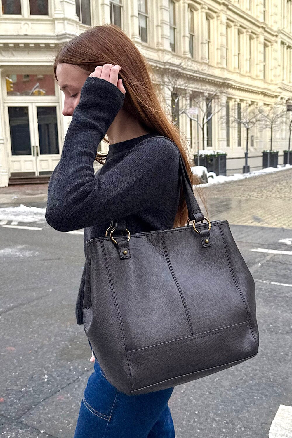 Shoulder Bag | Dark Brown Faux Leather