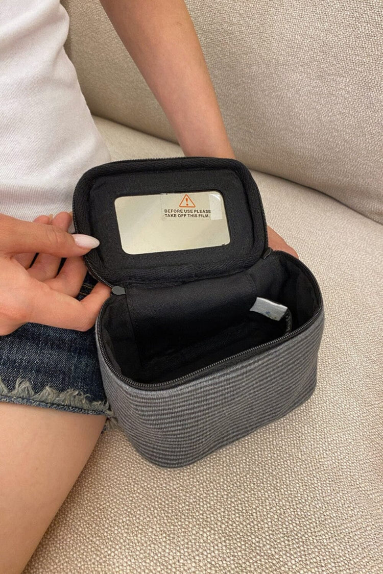 Stripes Makeup Bag | Dark Grey Black Stripe