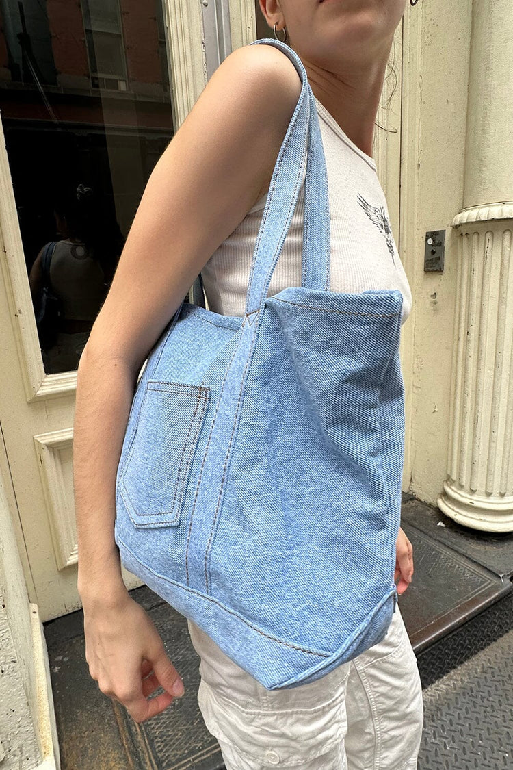 blue denim shoulder bag