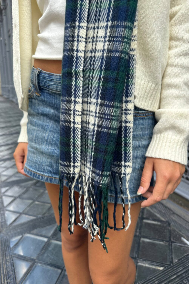 Plaid Tassel Scarf | Ivory Green Plaid