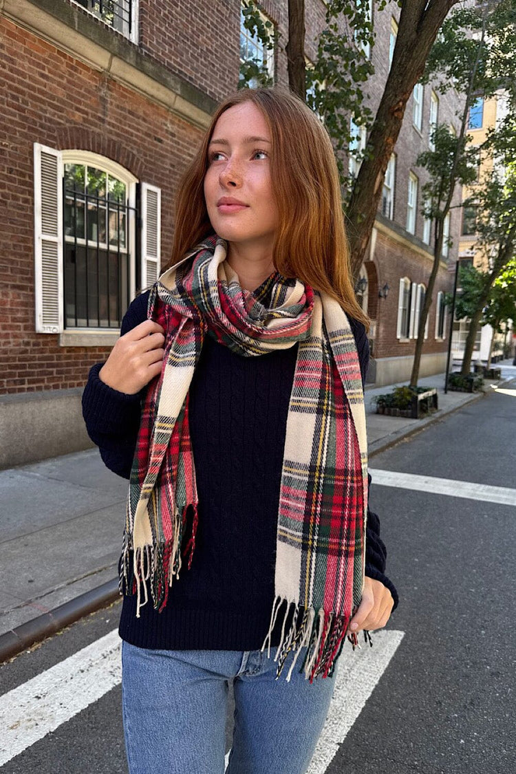 Tassel Scarf | Red Blue Cream Plaid