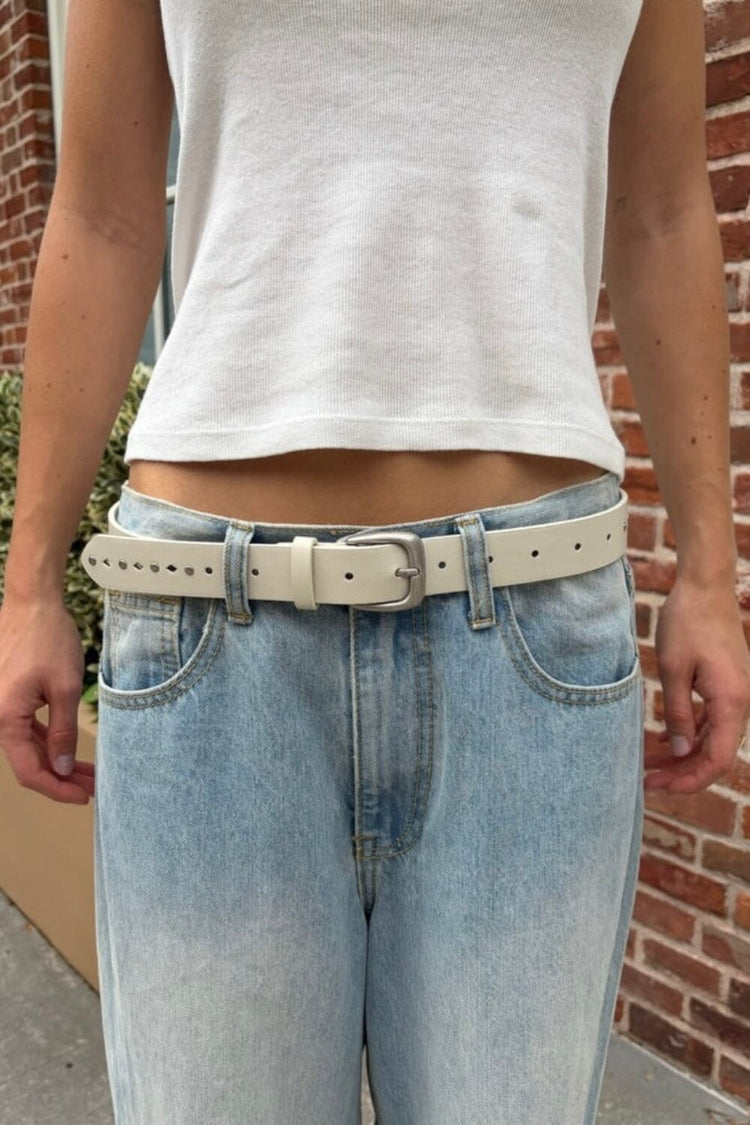 Faux Leather Buckle Belt | White