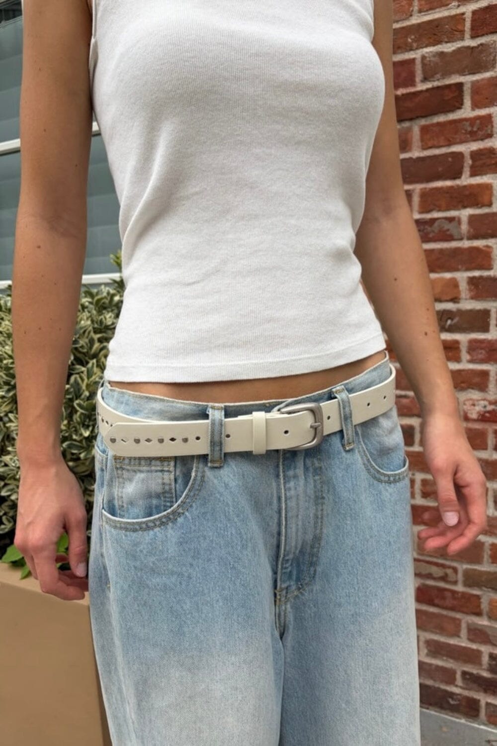 Faux Leather Buckle Belt | White