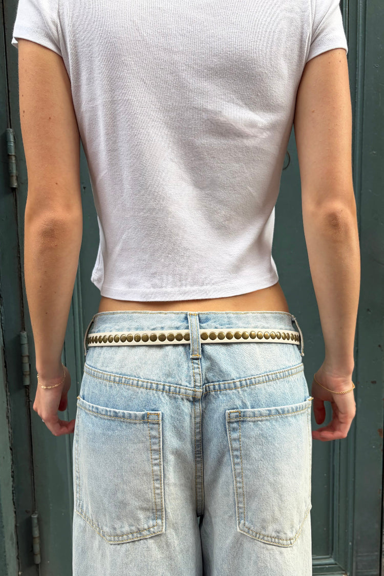 Faux Leather Stud Belt | White