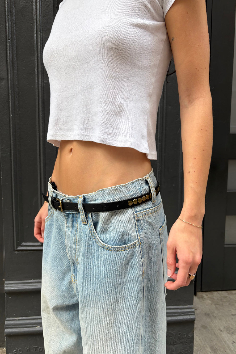 Faux Leather Stud Belt | Black