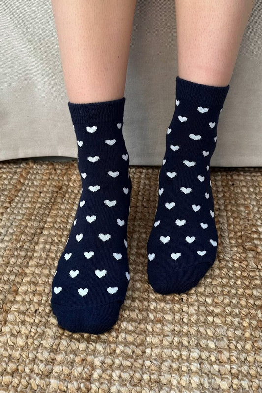 Navy Blue with White Hearts