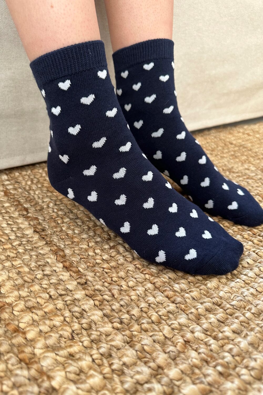 Navy Blue Socks White Hearts