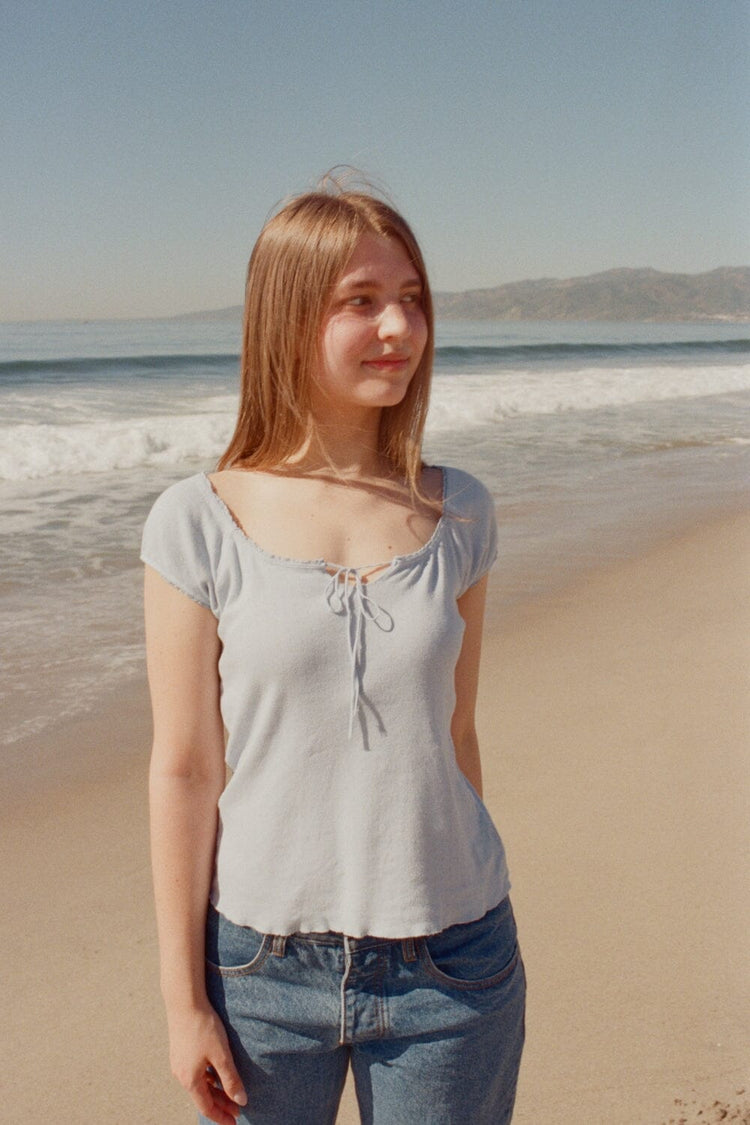 Noa Eyelet Top | Light Blue Pastel / XS/S