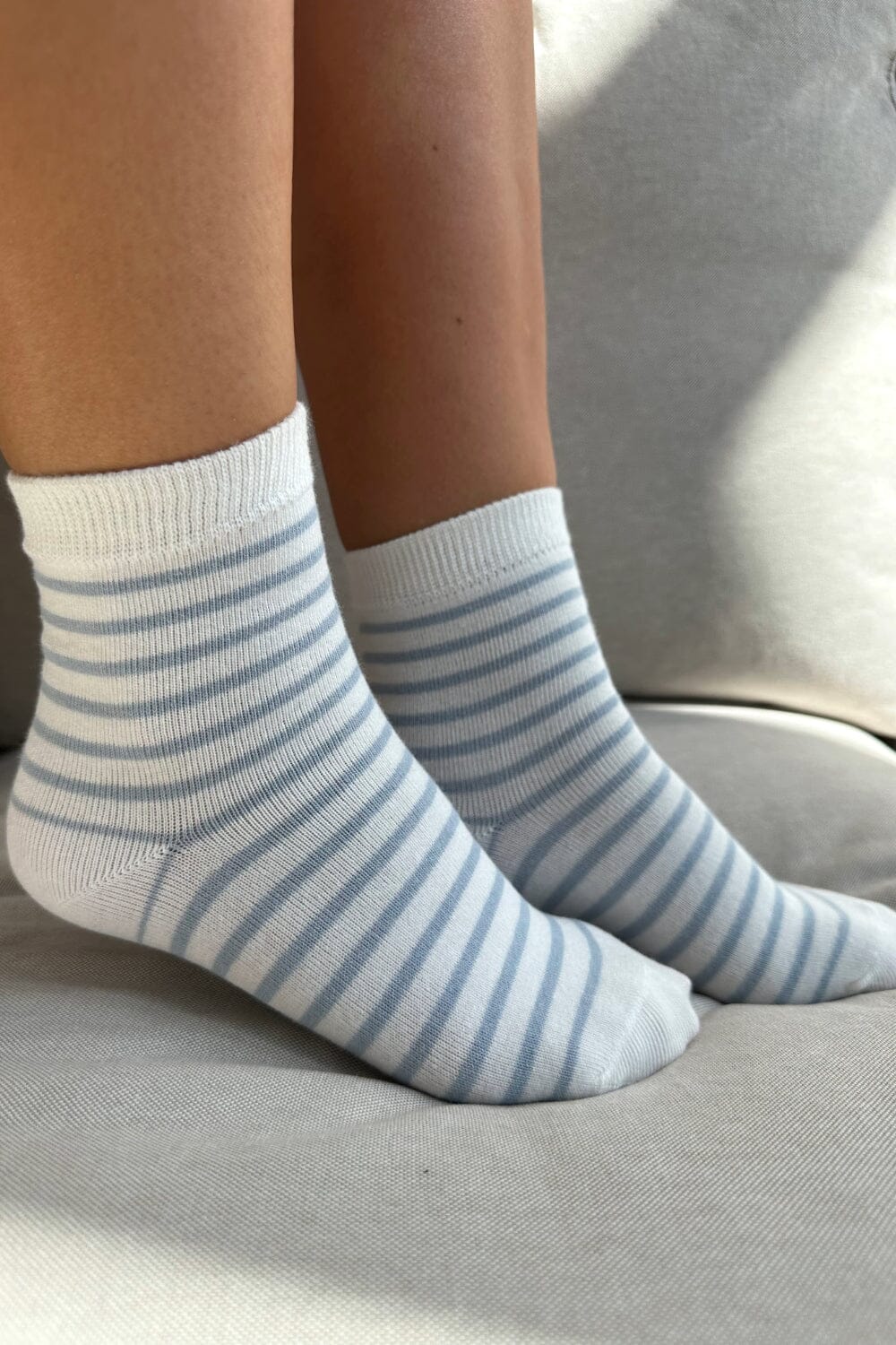 White with Light Blue Stripes