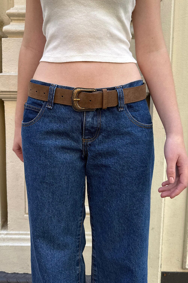 Suede Western Belt | Brown