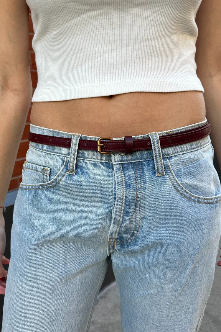 Thin Burgundy Belt | Gold