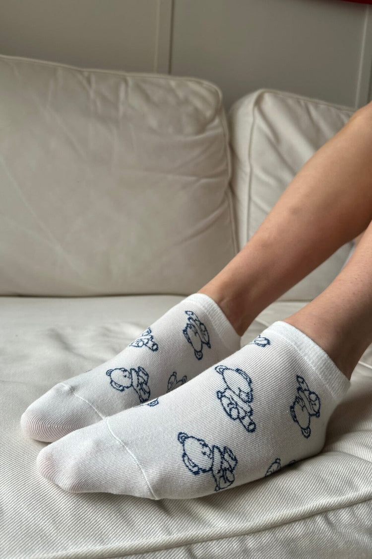 Teddy Bear Ankle Socks | White