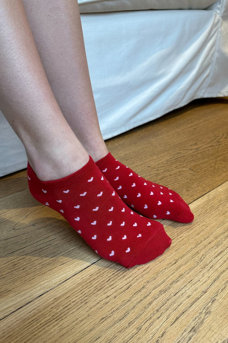 Hearts Ankle Socks | Red with Pink Hearts