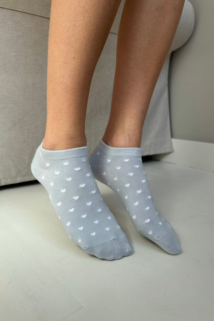 Hearts Ankle Socks | Light-Blue With White Hearts