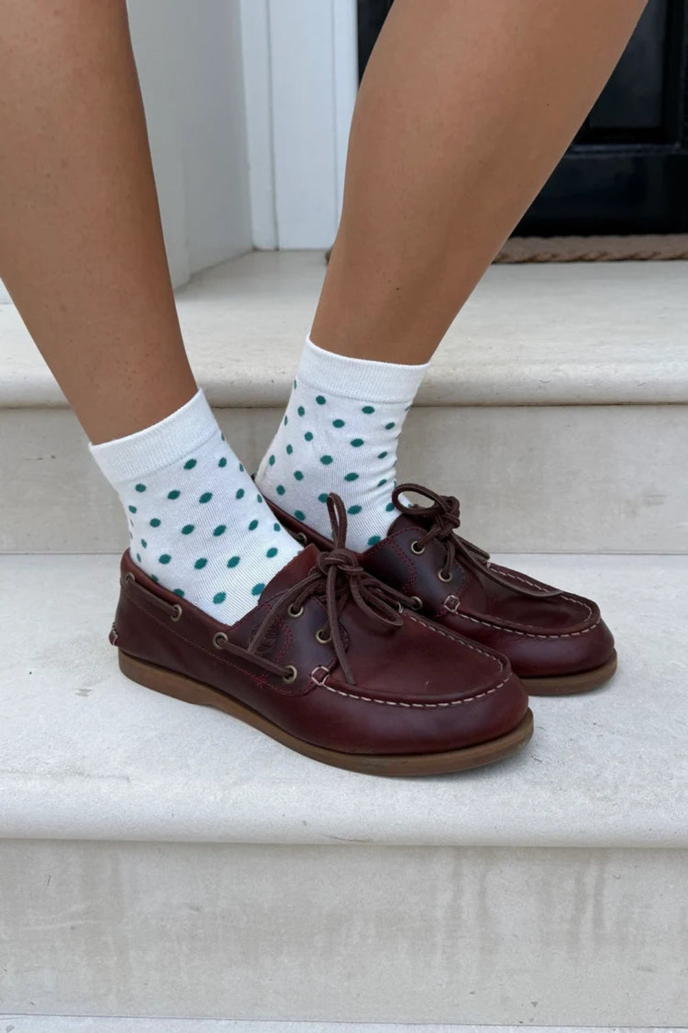 Polka Dot Socks | White with Teal Polka Dots