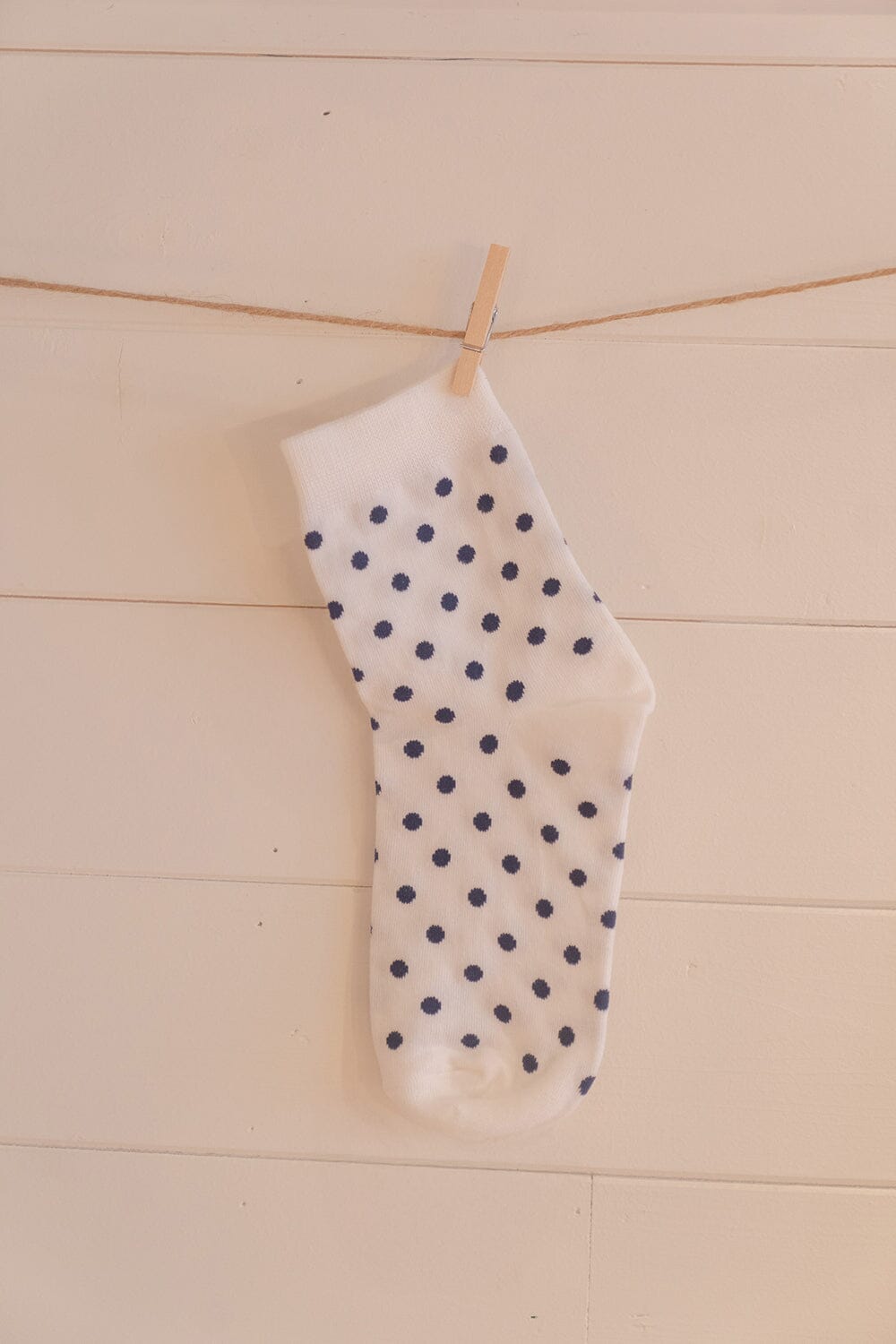 White With Navy Polka Dots