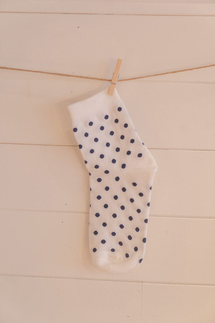 Polka Dot Socks | White With Navy Polka Dots