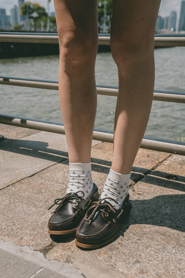 Anchor Socks | White with Faded Blue Anchor