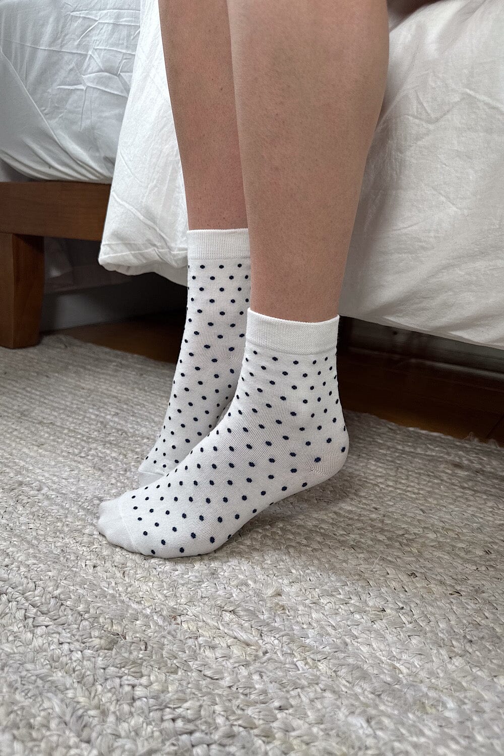 White With Navy Blue Polka Dots