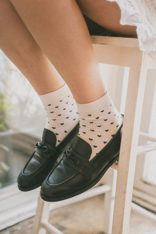 White With Navy Hearts