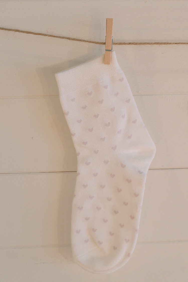 Heart Socks | White With Lilac Hearts