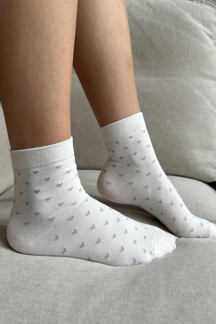 Heart Socks | White With Light Blue Hearts