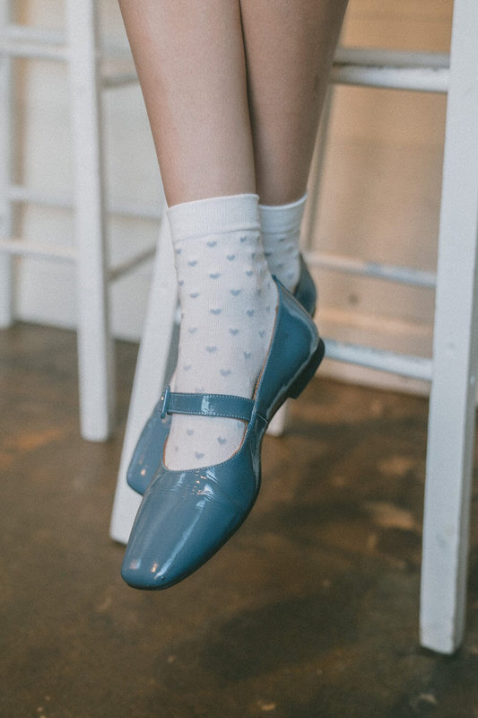 White With Light Blue Hearts