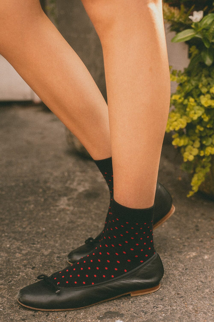 Polka Dots Socks | Black with Red Polka Dots