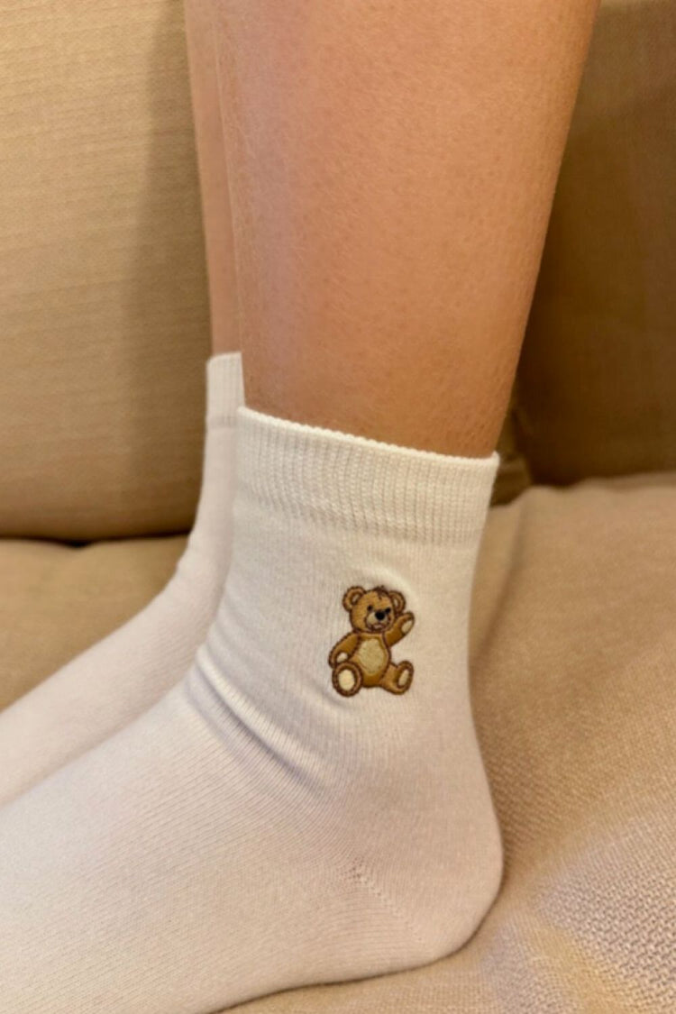 Teddy Bear Socks | White